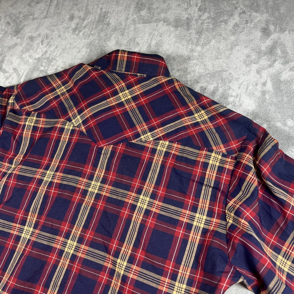 Vintage Wrangler Mens Size M Plaid Long Sleeve Pearl‎ Snap Button Western Shirt - Picture 7 of 12